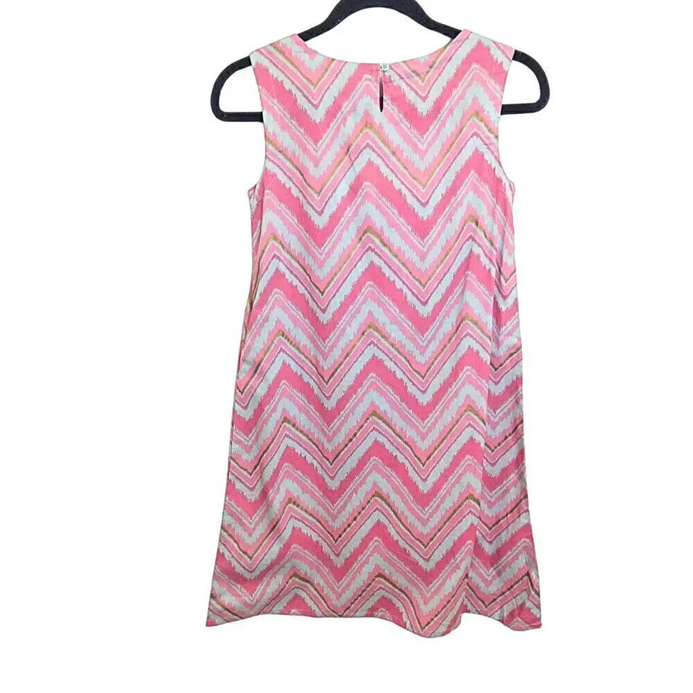 GIRL'S UTSA KIDS COLLECTION PINK, BLUE & GOLD GEO PATTERN DRESS - SIZE 13/14